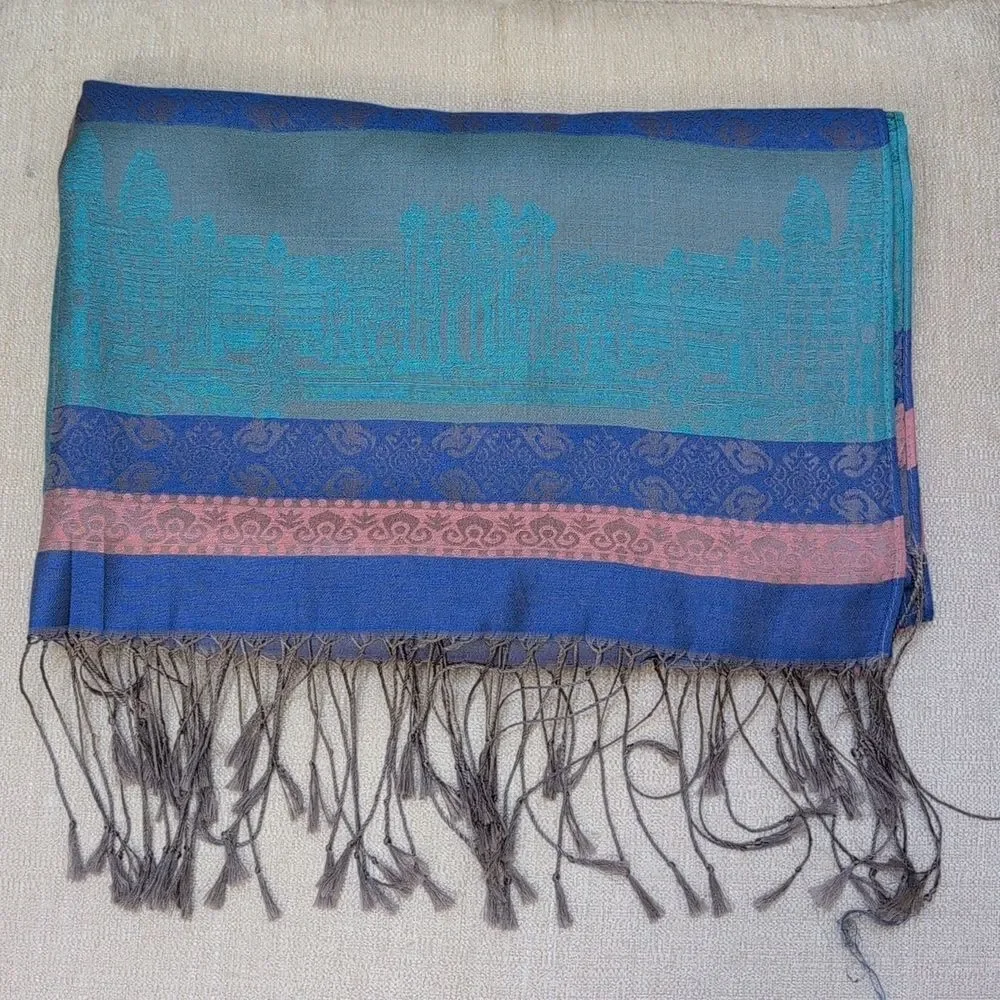 Elegant Multicolor Silk Mixed Stripe Jacquard Scarf Wrap with Fringe